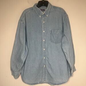 NorthCrest Mens Denim Button Up Shirt Sz L 42-44 Western Utility Cowboy Workwear